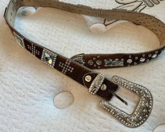 BHW Rhinestone Hair-on-Hide Western Belt