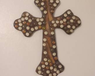 Mosaic Marble Inlay Wood Cross