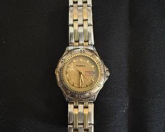 Fossil AM-2974 Two-Tone Day-Date Quartz Watch