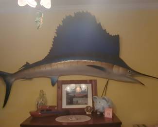 Vintage Carved Wood Sailfish Wall Mount