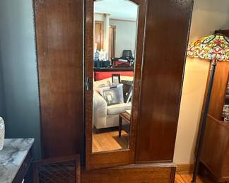 Antique Arts and Crafts Oak Wardrobe Armoire