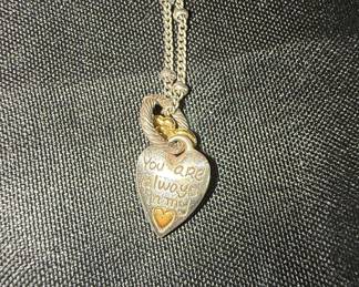 David Yurman Sterling Silver and 14k Gold Heart Necklace with Engraving
