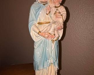 Vintage Chalkware Madonna and Child Statue