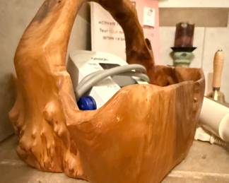 Hand-Carved Live Edge Burl Wood Basket