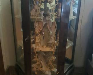 Vintage Corner Curio Cabinet with Etched Glass Door and Ball-and-Claw Feet