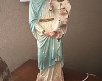 Vintage Chalkware Madonna and Child Statue
