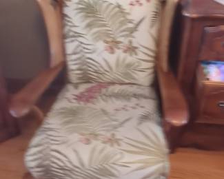 Vintage Tropical Upholstered Wooden Rocking Chair