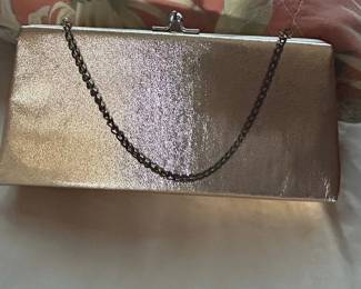 Vintage Gold Metallic Evening Clutch with Chain
