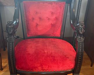 Victorian Figural Carved Mahogany Rocking Chair with Female Bust Arm Supports and Paw Feet