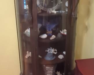 Vintage Oak Curved Glass China Cabinet