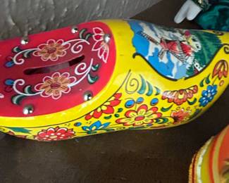 Vintage Dutch Clog Piggy Bank with Windmill Scene