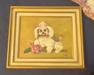 Original Oil Painting of Poodle with Rose