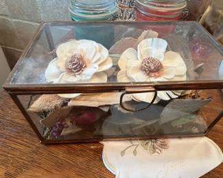 Vintage Brass and Glass Keepsake Box with Dried Flowers