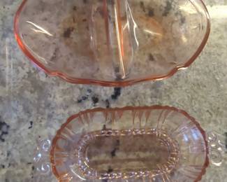 Anchor Hocking Oyster and Pearl Pink Depression Glass Divided Relish Dish