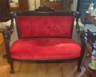 Empire Revival Carved Mahogany Settee
