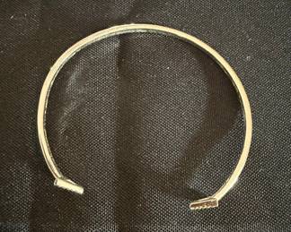 Silver Tone Cuff Bracelet with Pave Triangle Terminals