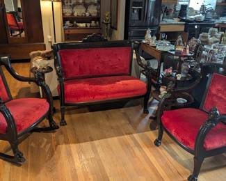 Empire Revival Carved Mahogany Settee