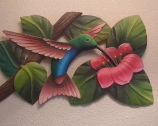 Vintage Carved Wood Hummingbird Wall Plaque