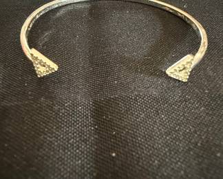 Silver Tone Cuff Bracelet with Pave Triangle Terminals