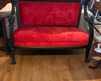 Victorian Revival Carved Settee with Female Busts and Paw Feet