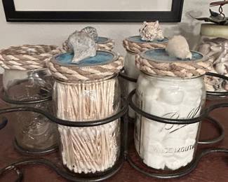 Coastal Style Ball Mason Jar Bathroom Organizer Set