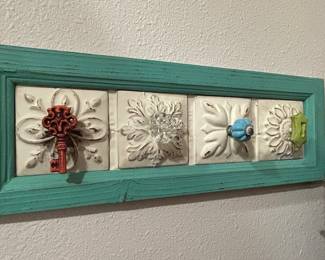 Decorative Architectural Tile Wall Hook Rack with Eclectic Knobs