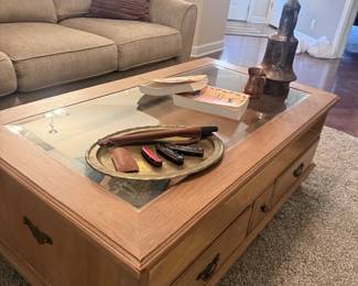 large beveled edge, glass coffee table
