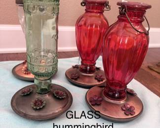 heavy, red glass, hummingbird feeders