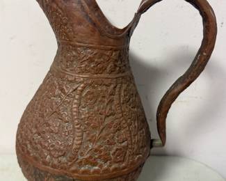 Early Ornate Copper Pitcher