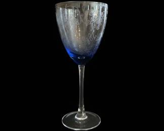 Vintage Blue Etched Wine Glasses