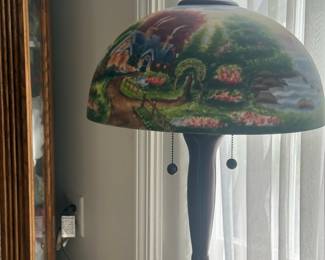 Thomas Kinkade Style Reverse Painted Table Lamp
