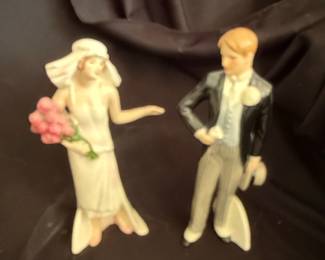 Goebel Porcelain Bride and Groom Figurines 'Her Treasured Day' and 'Waiting for his Love' 1925