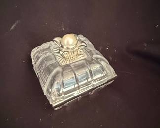 Lenox Crystal Trinket Box with Faux Pearl Finial and Geometric Pattern