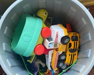 Assorted Children's Toy Lot with Plastic Bin