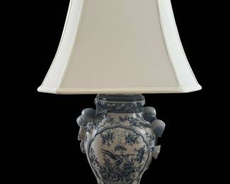 Blue and White Porcelain Temple Jar Lamp with Bird and Floral Motif