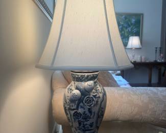 Blue and White Porcelain Temple Jar Lamp with Bird and Floral Motif