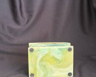 Vintage Green Alabaster Floral Carved Keepsake Box