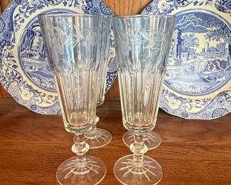 Vintage Etched Pilsner Glasses