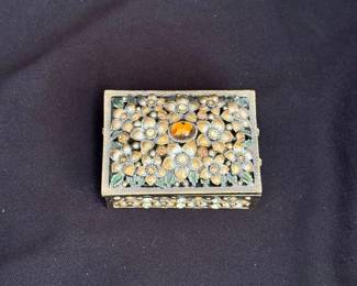 Vintage Floral Rhinestone Trinket Box