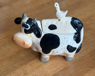 Ceramic Cow Dish with Goose Finial