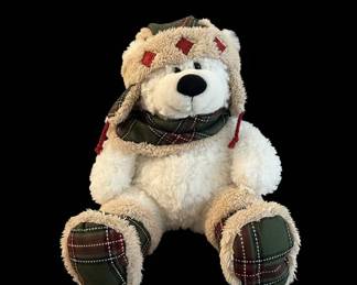 Hugfun International White Teddy Bear with Plaid Hat, Scarf, and Boots