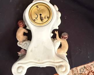Capodimonte Porcelain Mantle Clock with Cherubs and Roses