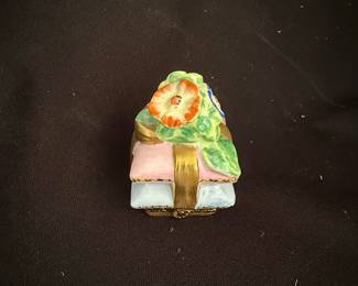 Rochard Limoges Porcelain Pillow with Flowers Trinket Box