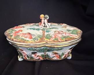 Capodimonte Style Cherub Covered Trinket Box