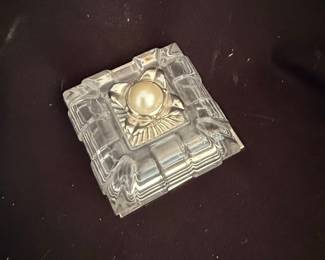 Lenox Crystal Trinket Box with Faux Pearl Finial and Geometric Pattern