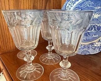 Vintage Etched Glass Wine Goblets