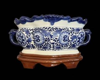 Bombay Company Blue and White Floral Foot Bath Planter