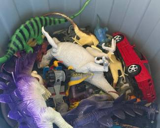 Assorted Children's Toy Lot with Plastic Bin