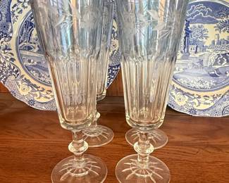 Vintage Etched Pilsner Glasses