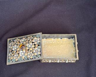 Vintage Floral Rhinestone Trinket Box